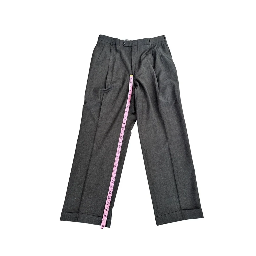 Berle Mens Charcoal Grey Super 100s Worsted Wool Pleated Cuffed Dress Pants 36R